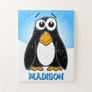 Cute Cartoon Penguin Customisable Name Kids Jigsaw Puzzle