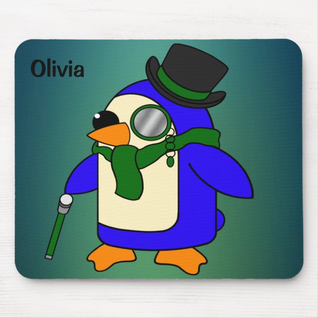 Cute cartoon penguin dark emerald teal mouse mat (Front)