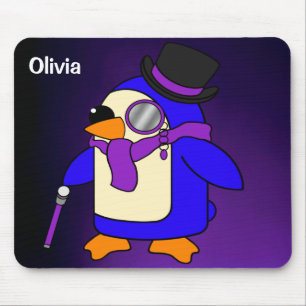 Cute cartoon penguin deep purple and violet mouse mat