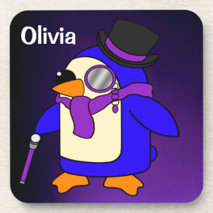 Cute cartoon penguin deep purple violet coaster
