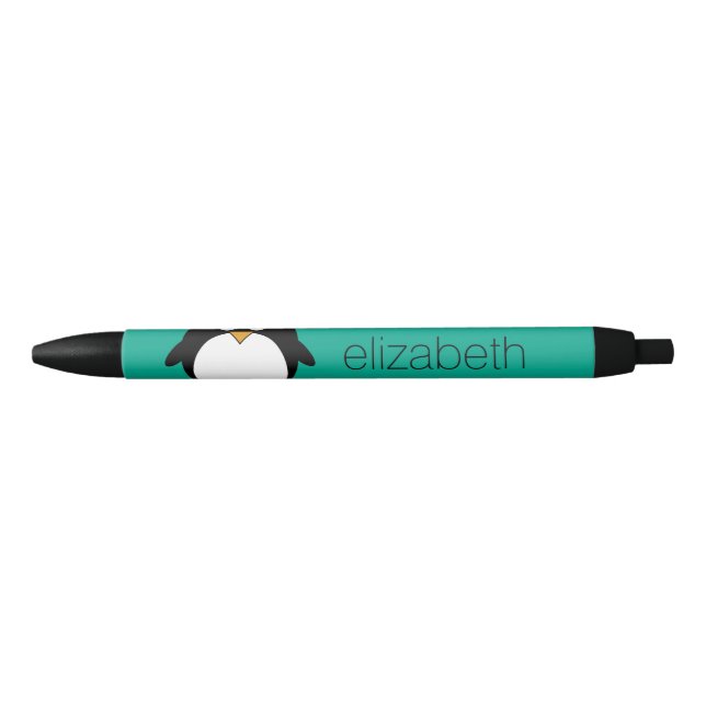 cute cartoon penguin emerald and black black ink pen (Front)