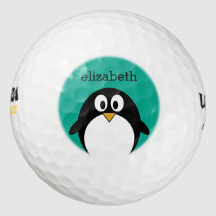 cute cartoon penguin emerald and black golf balls
