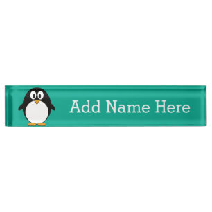 cute cartoon penguin emerald and black nameplate