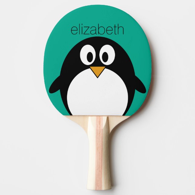cute cartoon penguin emerald and black ping pong paddle (Front)
