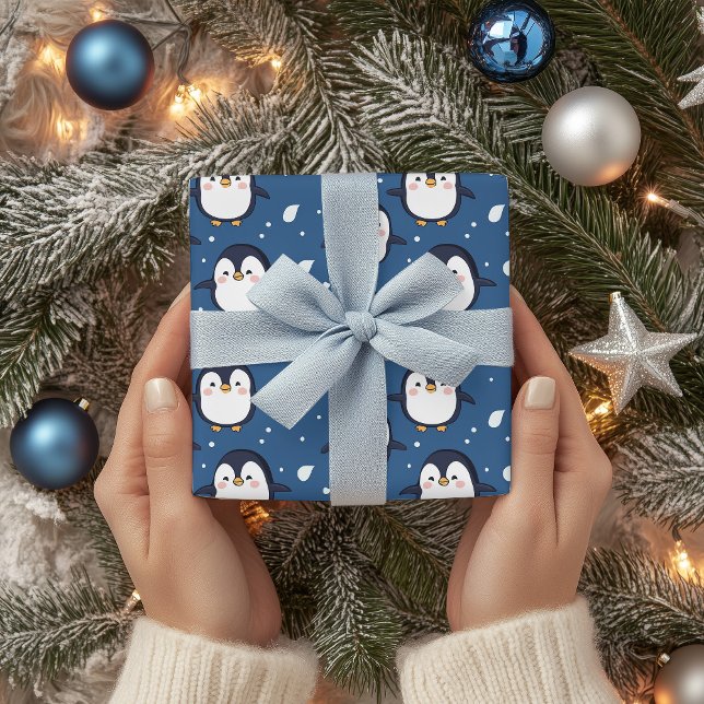 Cute Cartoon Penguin Face Pattern Wrapping Paper Sheet (Creator Uploaded)