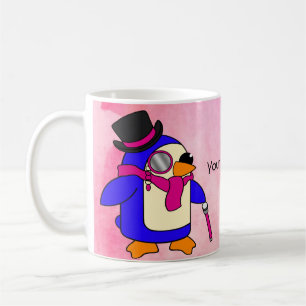 Cute cartoon penguin flowery pink coffee mug