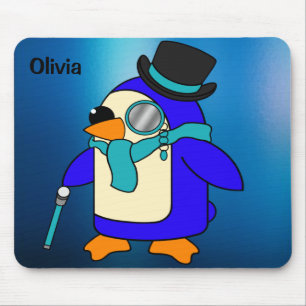 Cute cartoon penguin frosty icy blue mouse mat