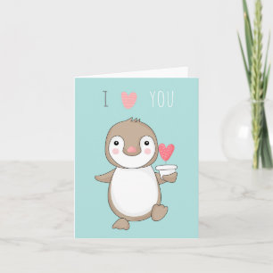 Cute Cartoon Penguin I Love You Turquoise Card