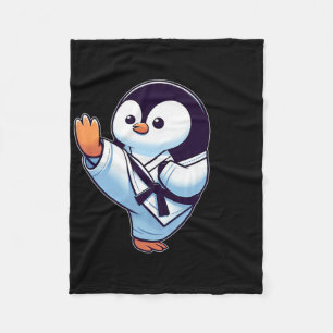 Cute Cartoon Penguin Karate Martial Arts Fleece Blanket