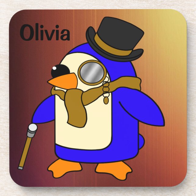 Cute cartoon penguin light leather brown coaster (Front)