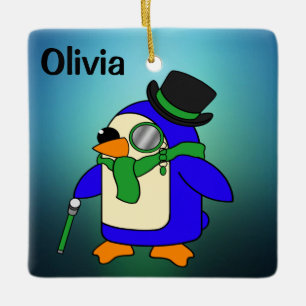 Cute cartoon penguin light teal emerald green ceramic ornament