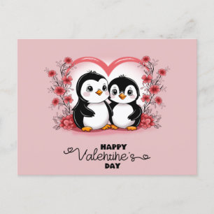 Cute Cartoon Penguin Lovers Heart Valentine’s Day  Postcard