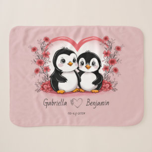 Cute Cartoon Penguin Lovers Heart Valentine’s Day Sherpa Blanket