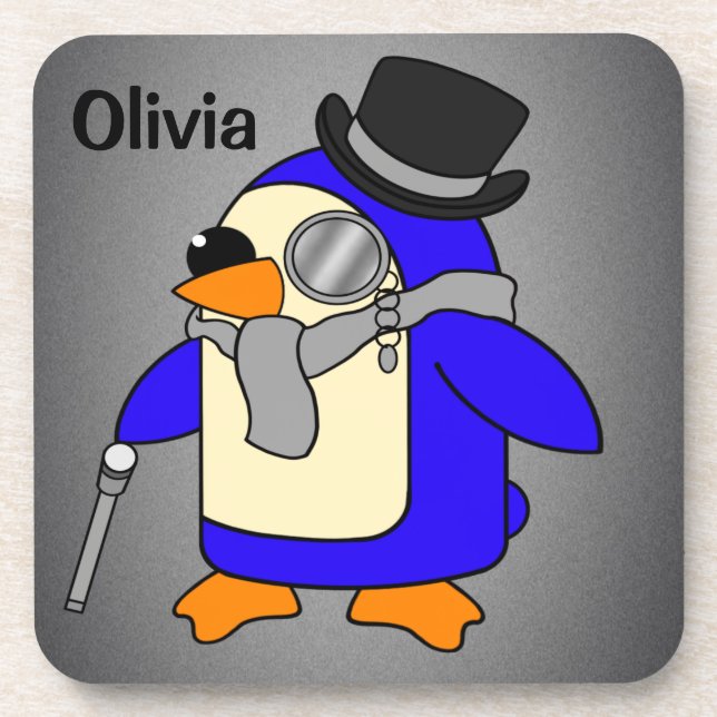 Cute cartoon penguin neutral grey coaster (Front)