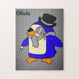 Cute cartoon penguin neutral grey jigsaw puzzle