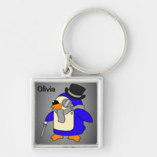 Cute cartoon penguin neutral grey key ring