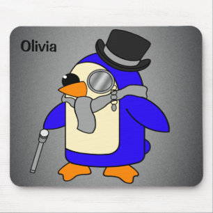 Cute cartoon penguin neutral grey mouse mat