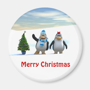 Cute Cartoon Penguin Pair with Tree Magnet