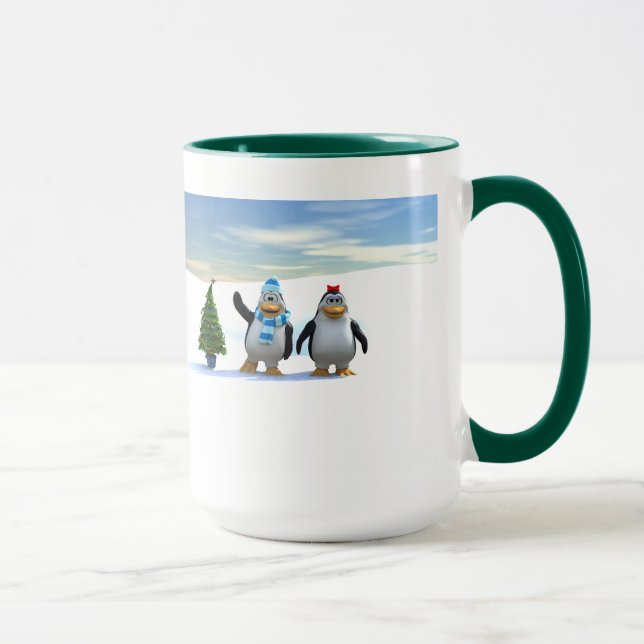 Cute Cartoon Penguin Pair with Tree Mug (Right)