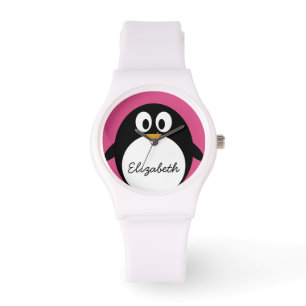 cute cartoon penguin pink and black watch