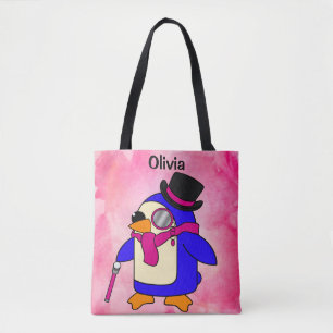 Cute cartoon penguin pink tote bag