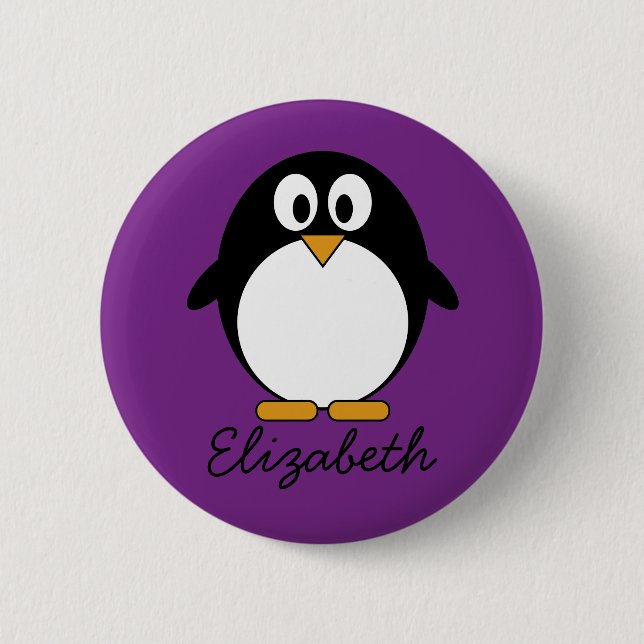 cute cartoon penguin purple 6 cm round badge (Front)