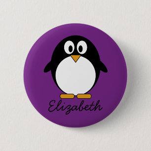 cute cartoon penguin purple 6 cm round badge
