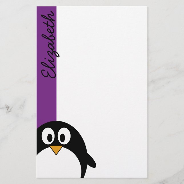 cute cartoon penguin purple stationery (Front)