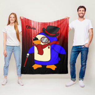 Cute cartoon penguin red and black fleece blanket