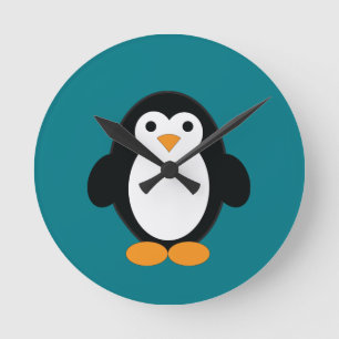 Cute Cartoon Penguin Round Clock
