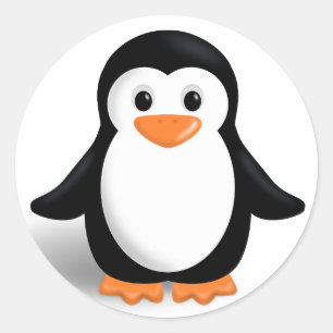 Cute Cartoon Penguin Round Glossy Stickers