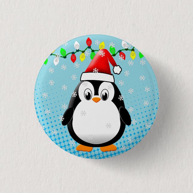 Cute Cartoon Penguin Santa Hat Christmas Lights 3 Cm Round Badge (Front)