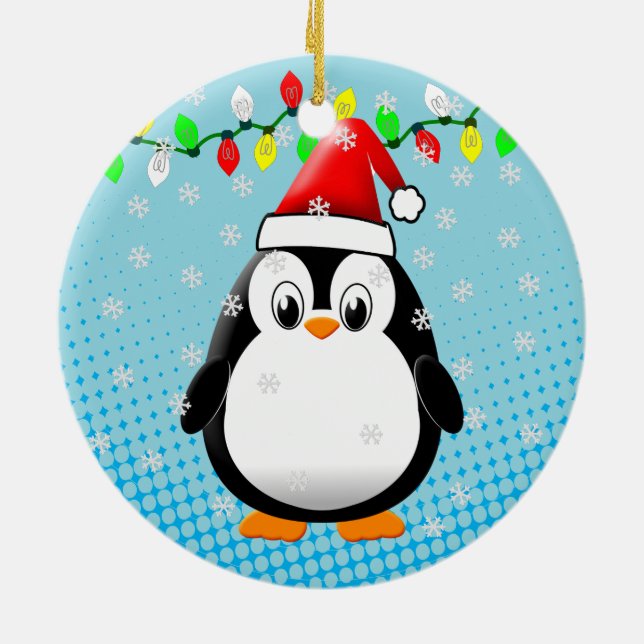 Cute Cartoon Penguin Santa Hat Christmas Lights  Ceramic Tree Decoration (Back)