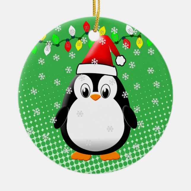Cute Cartoon Penguin Santa Hat Christmas Lights  Ceramic Tree Decoration (Front)