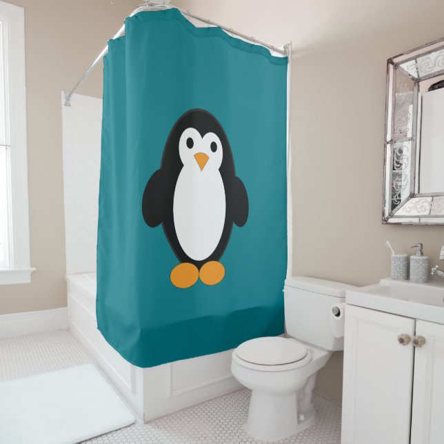 Cute Cartoon Penguin Shower Curtain (In Situ)