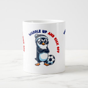 Cute cartoon penguin soccer player cool large coffee mug