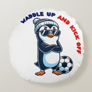 Cute cartoon penguin soccer player cool round cushion