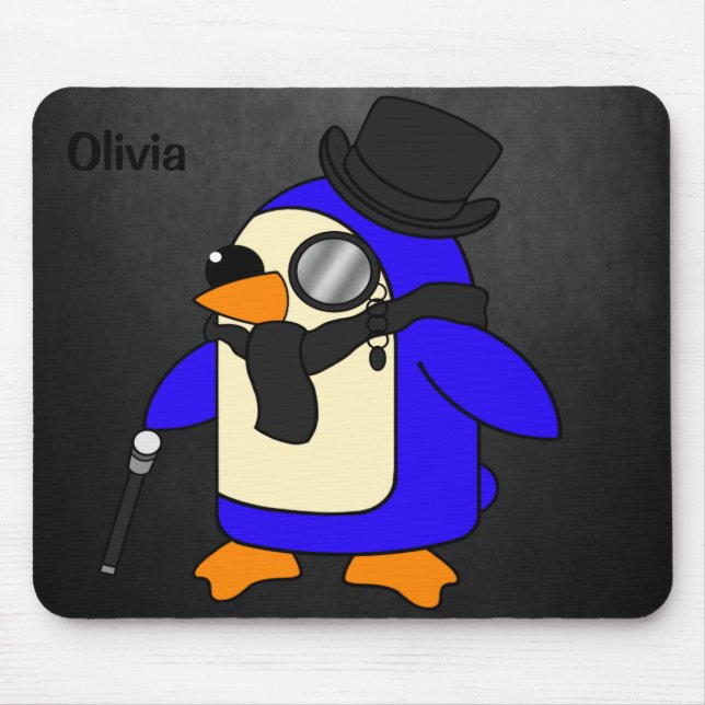 Cute cartoon penguin stylish black stone mouse mat (Front)
