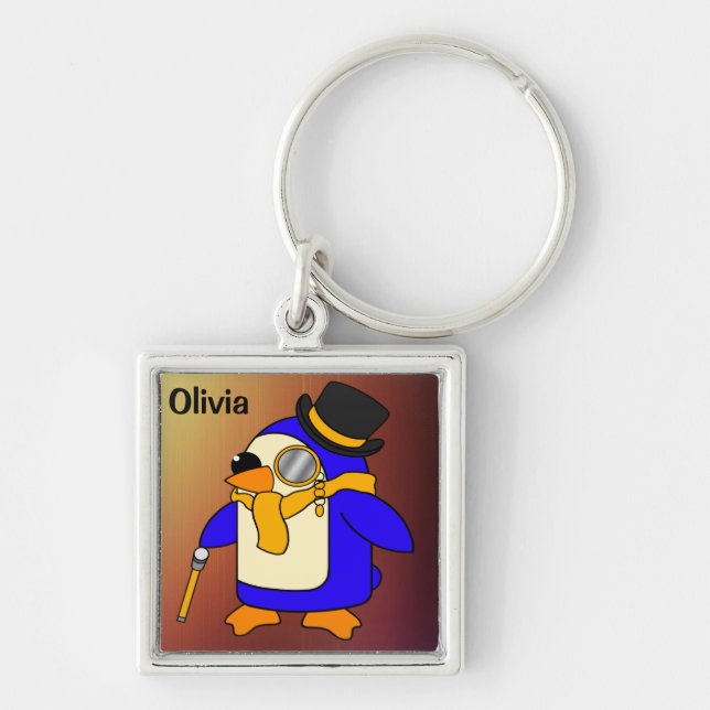 Cute cartoon penguin sunny yellow key ring (Front)