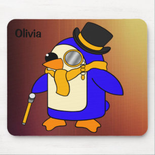 Cute cartoon penguin sunny yellow mouse mat