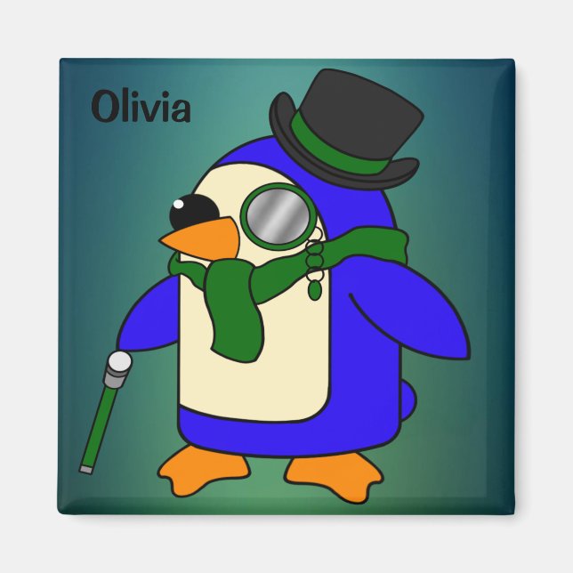 Cute cartoon penguin teal dark emerald green magnet (Front)