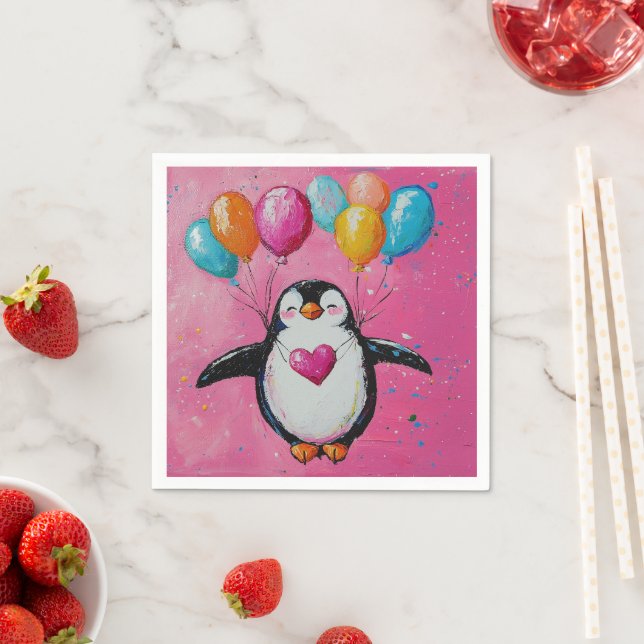 cute cartoon penguin with balloons  napkin (Insitu)