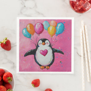 cute cartoon penguin with balloons  napkin