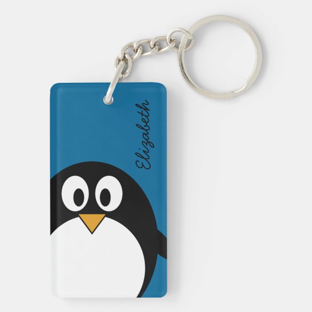 cute cartoon penguin with blue background key ring (Back)