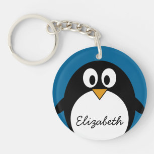 cute cartoon penguin with blue background key ring
