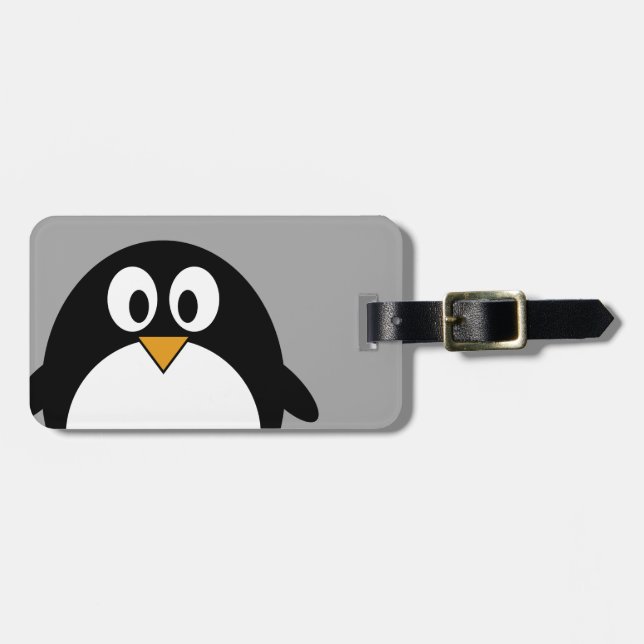 Cute cartoon penguin with grey background luggage tag (Front Horizontal)
