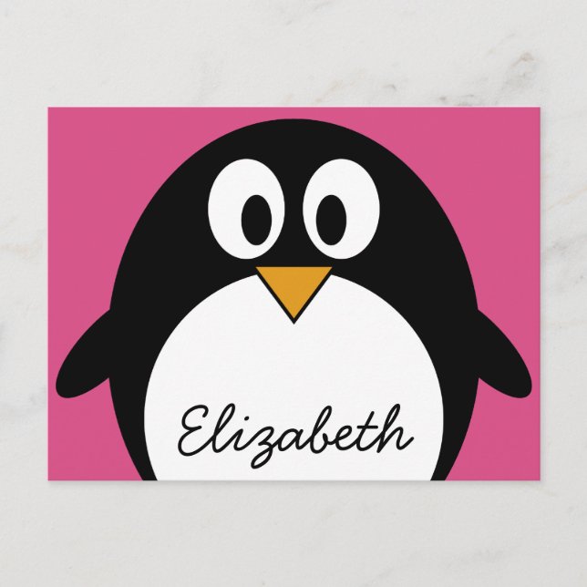 cute cartoon penguin with pink background postcard (Front)