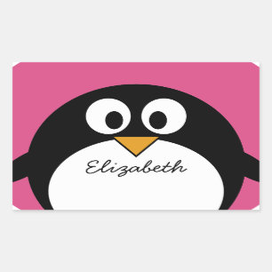 cute cartoon penguin with pink background rectangular sticker