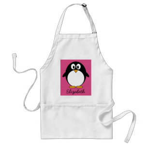 cute cartoon penguin with pink background standard apron