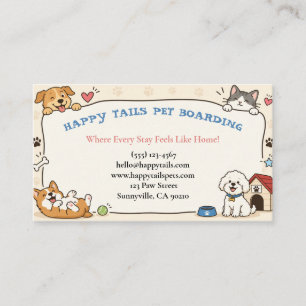 Cute Cartoon Pet Boarding Business Card